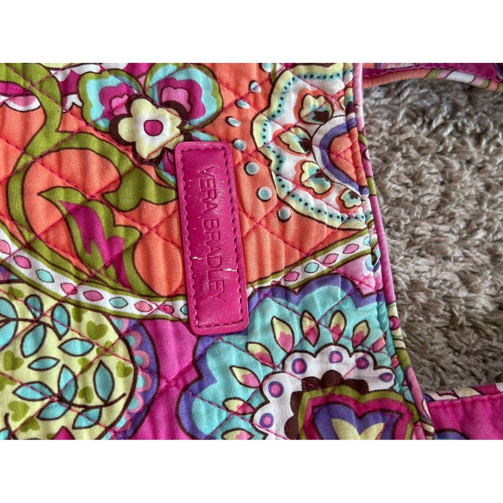 Vera Bradley Pink Paisley Quilted Cotton Tote Bag Floral Shoulder Purse *READ - Picture 3 of 6